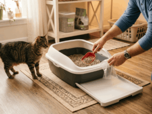 Ilustrasi Kucing Bersihkan Litter Box (1)