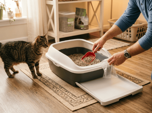 Ilustrasi Kucing Bersihkan Litter Box (1)